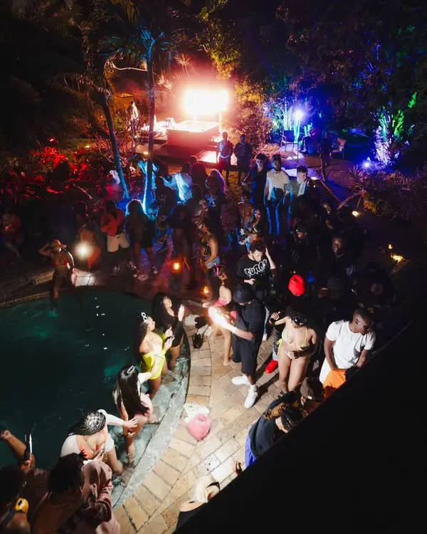 Pool party with stage lighting