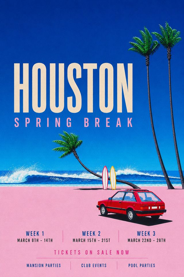 Houston Spring Break 2027 — beach poster